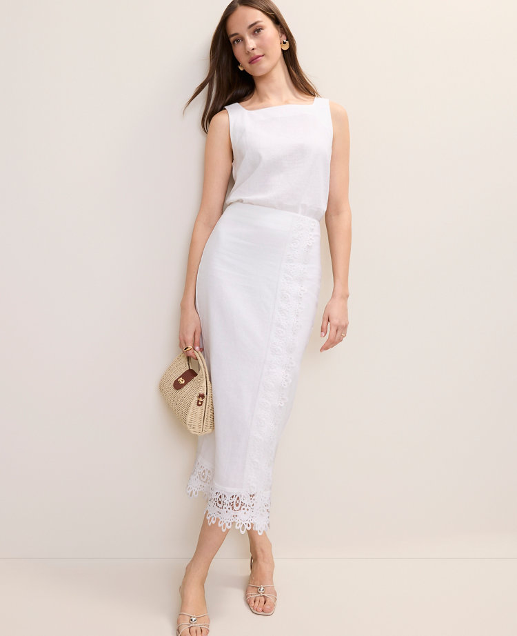 Petite Wrap Midi Skirt in Linen Blend carousel Product Image 1
