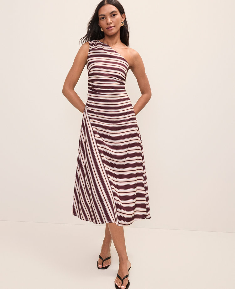 Striped One-Shoulder Midi Dress