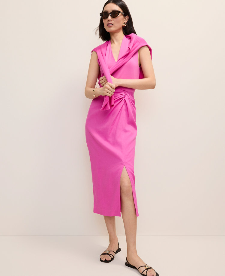 Petite Knotted Linen Blend Pencil Skirt