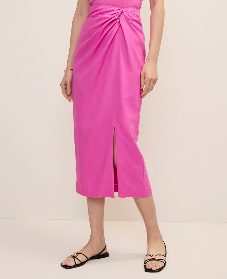 Petite Knotted Linen Blend Pencil Skirt
