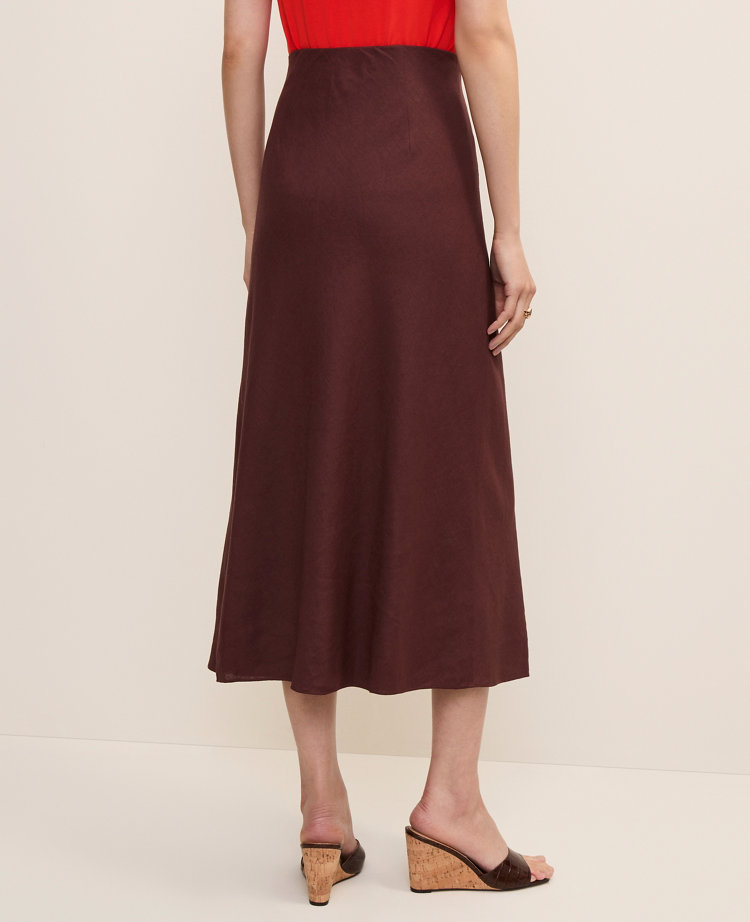 Petite Linen Blend Bias Midi Slip Skirt