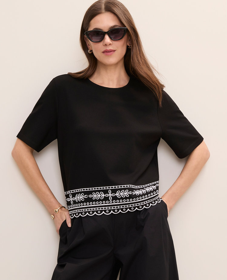 Embroidered Crew Neck Top