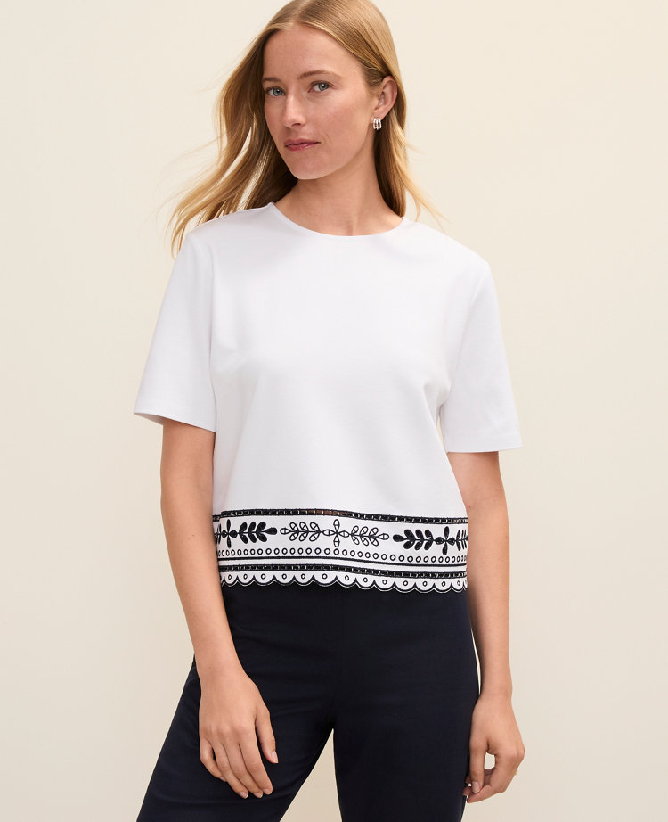 Embroidered Crew Neck Top carousel Product Image 1