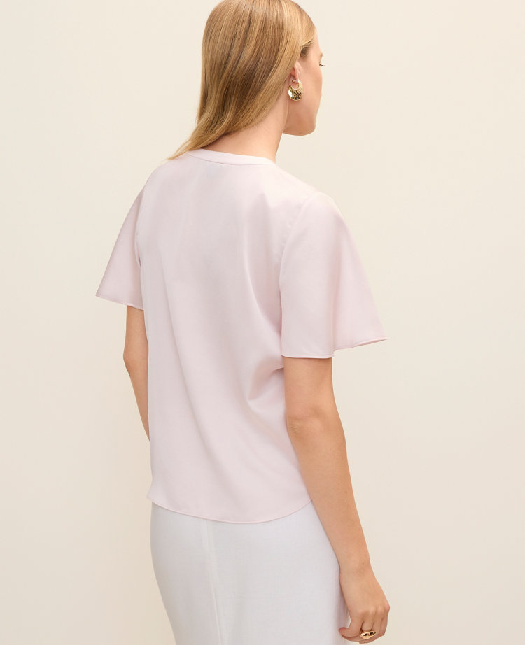 Petite Flutter Sleeve Top in Satin