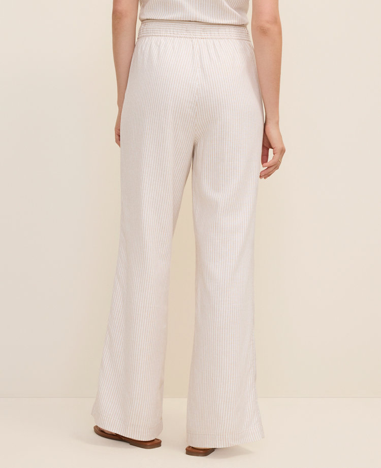Petite Weekend Striped Easy Fit Wide-Leg Pant in Linen Blend