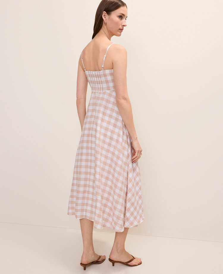 Gingham Midi Dress in Linen Blend