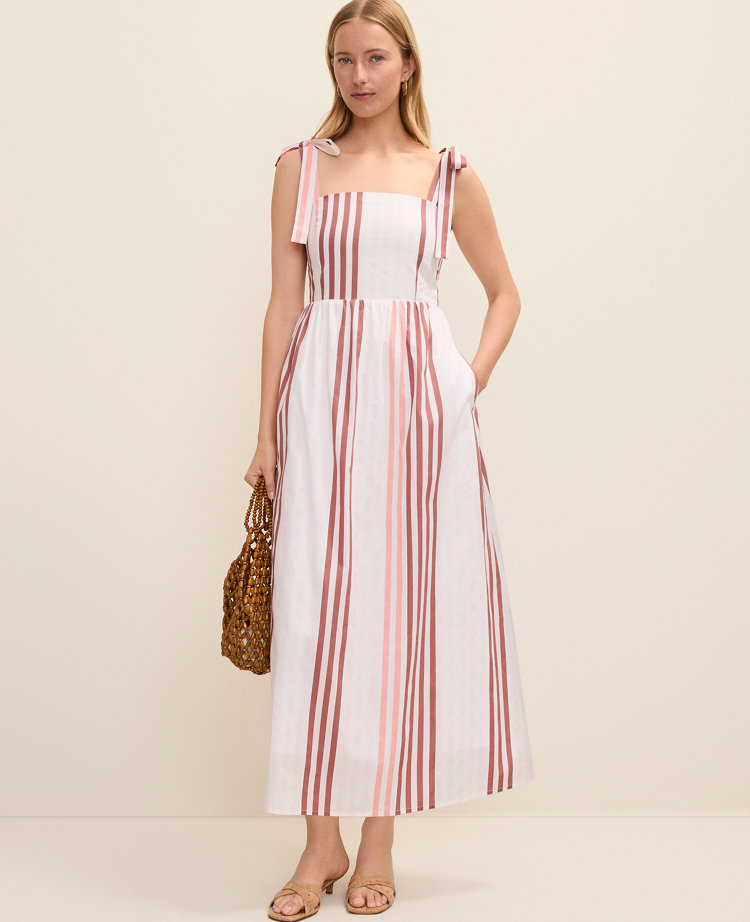 Weekend Striped Tie Strap Midi Dress