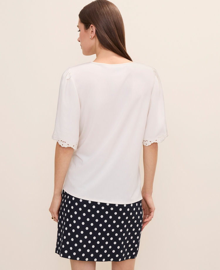 Petite Embroidered Mixed Media Top