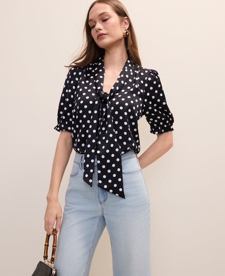 Polka Dot Bow Blouse in Satin