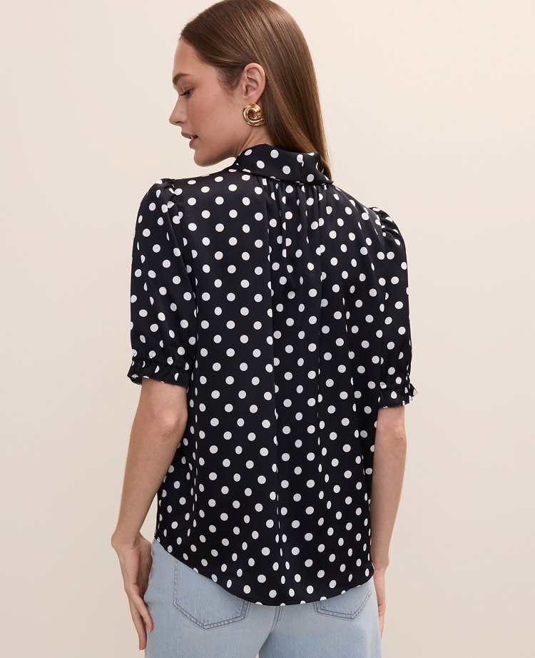 Polka Dot Bow Blouse in Satin