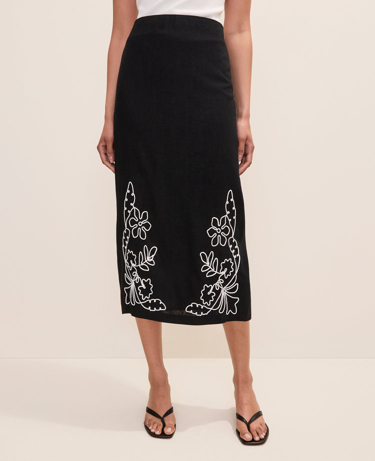 Petite Embroidered Column Midi Skirt
