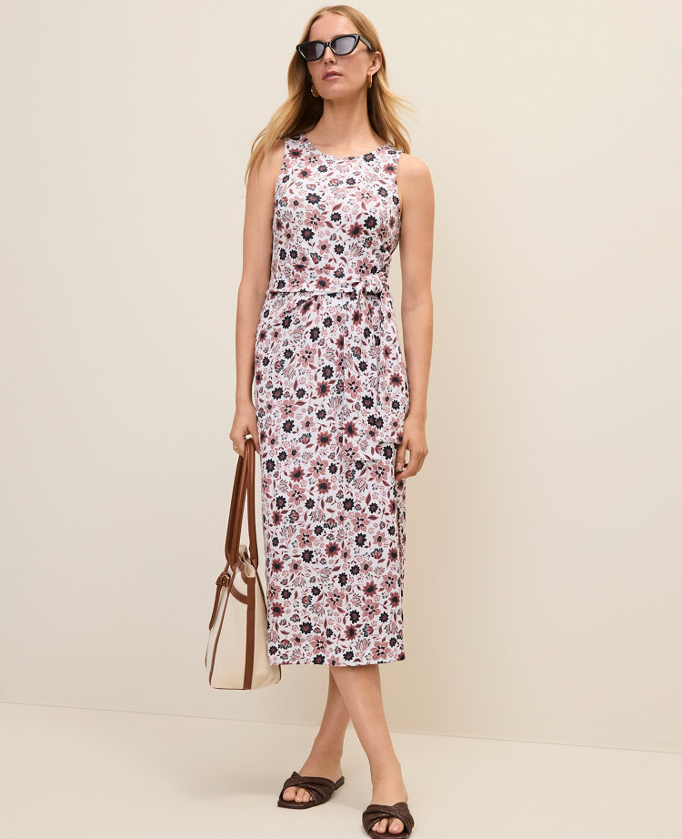 Petite Weekend Floral Tie Waist Sheath Dress