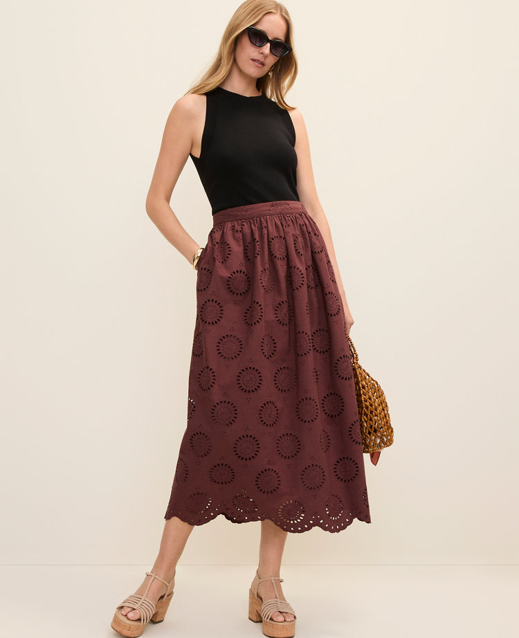 Petite Weekend Eyelet Gathered Maxi Skirt carousel Product Image 1