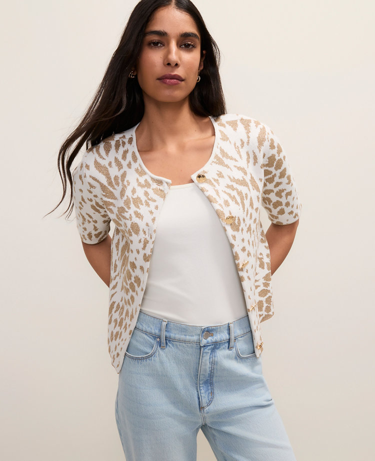 Petite Animal Print Short Sleeve Cardigan carousel Product Image 1