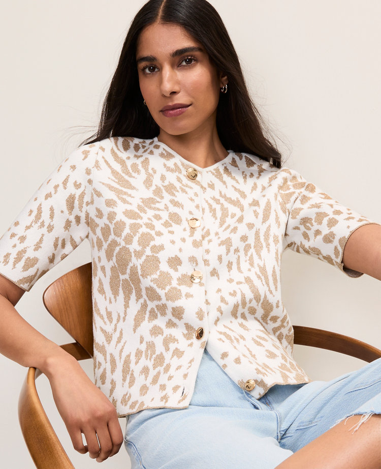 Petite Animal Print Short Sleeve Cardigan carousel Product Image 3