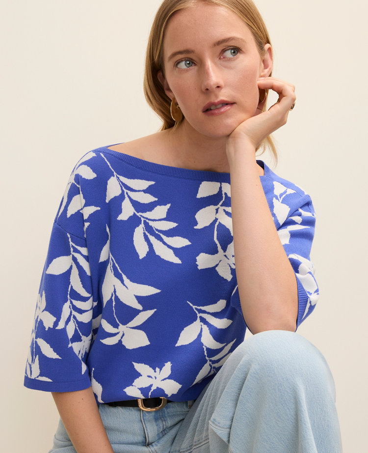 Petite Floral Jacquard Boatneck Sweater carousel Product Image 1