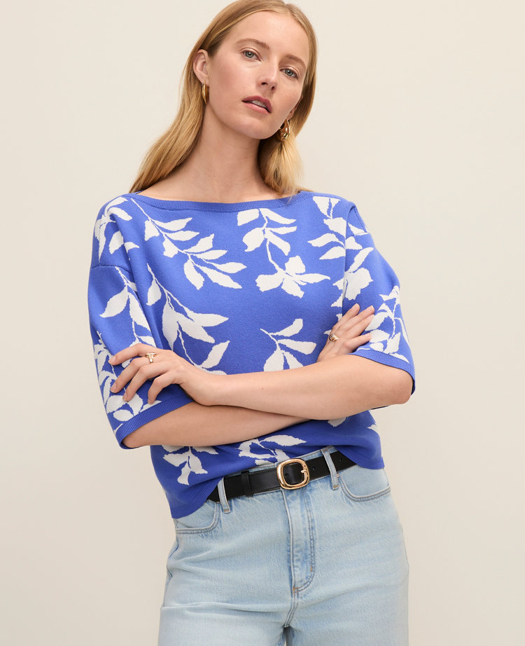 Petite Floral Jacquard Boatneck Sweater carousel Product Image 3