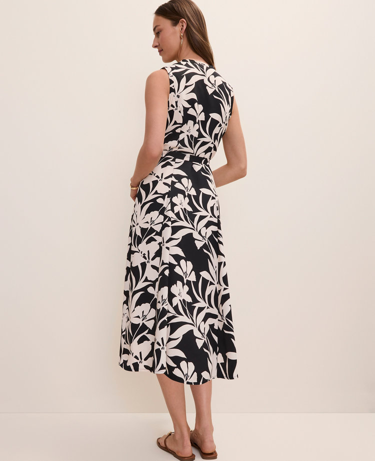 Petite Floral Belted Flare Midi Dress carousel Product Image 2