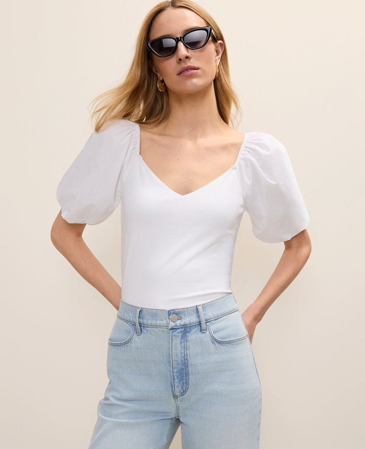 Mixed Media Puff Sleeve Top