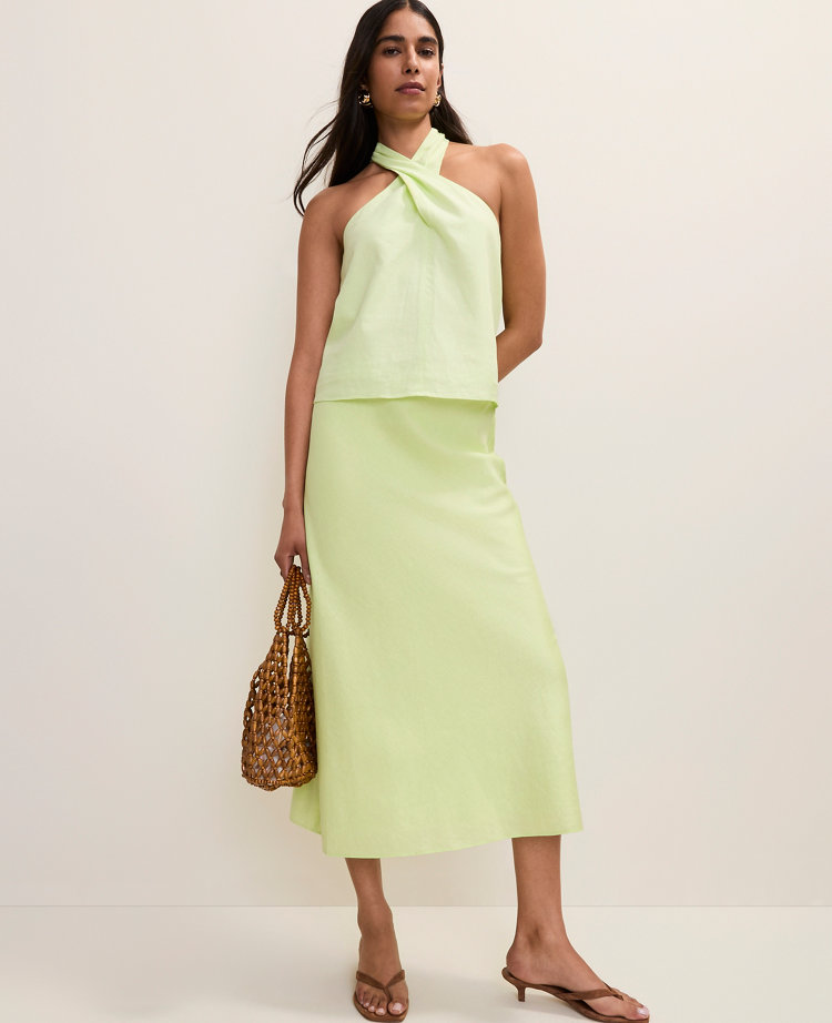 Petite Bias Midi Slip Skirt in Linen Blend carousel Product Image 1