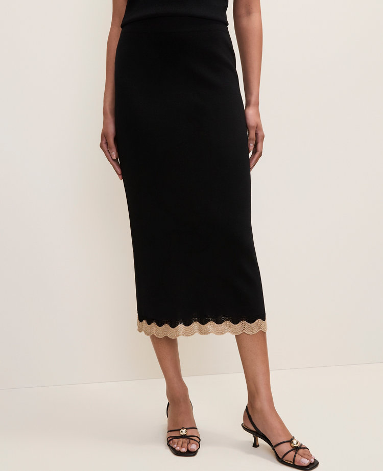 Petite Metallic Trim Sweater Midi Skirt