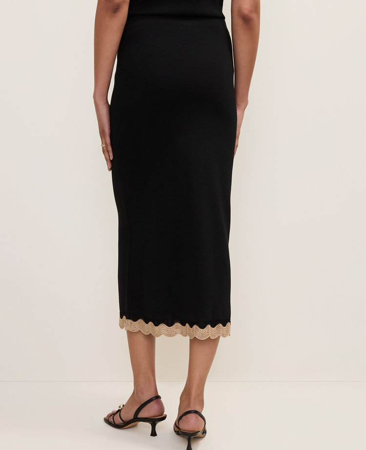 Petite Metallic Trim Sweater Midi Skirt