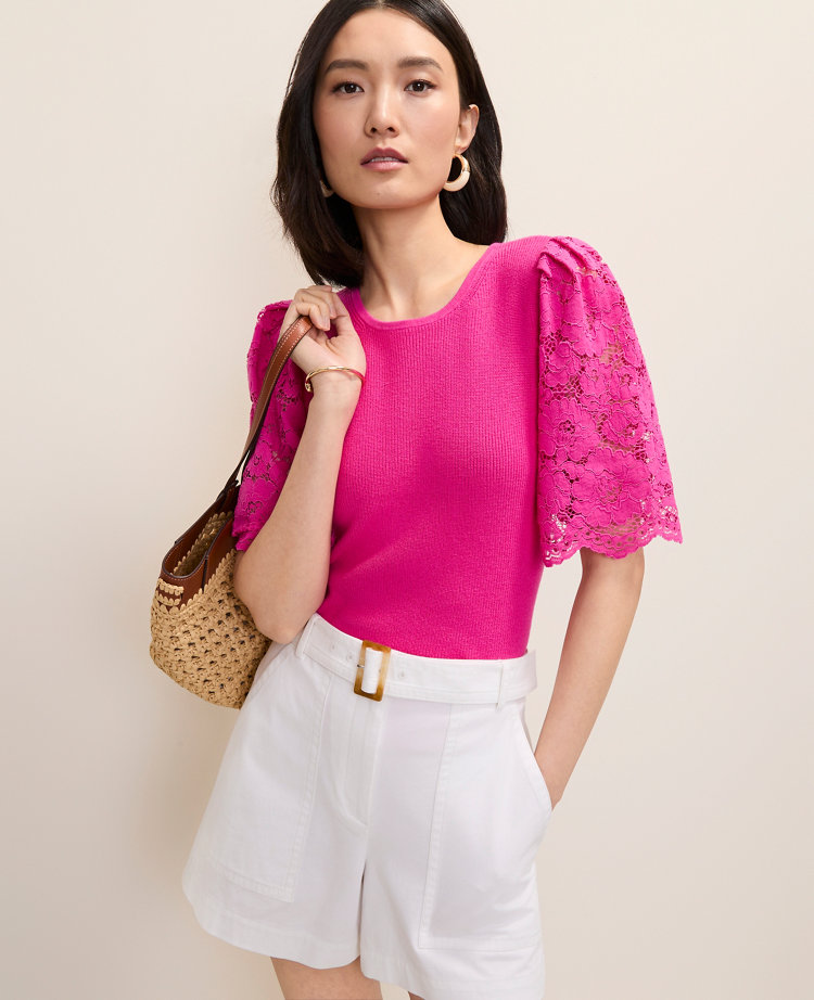 Petite Lace Trimmed Sweater Top