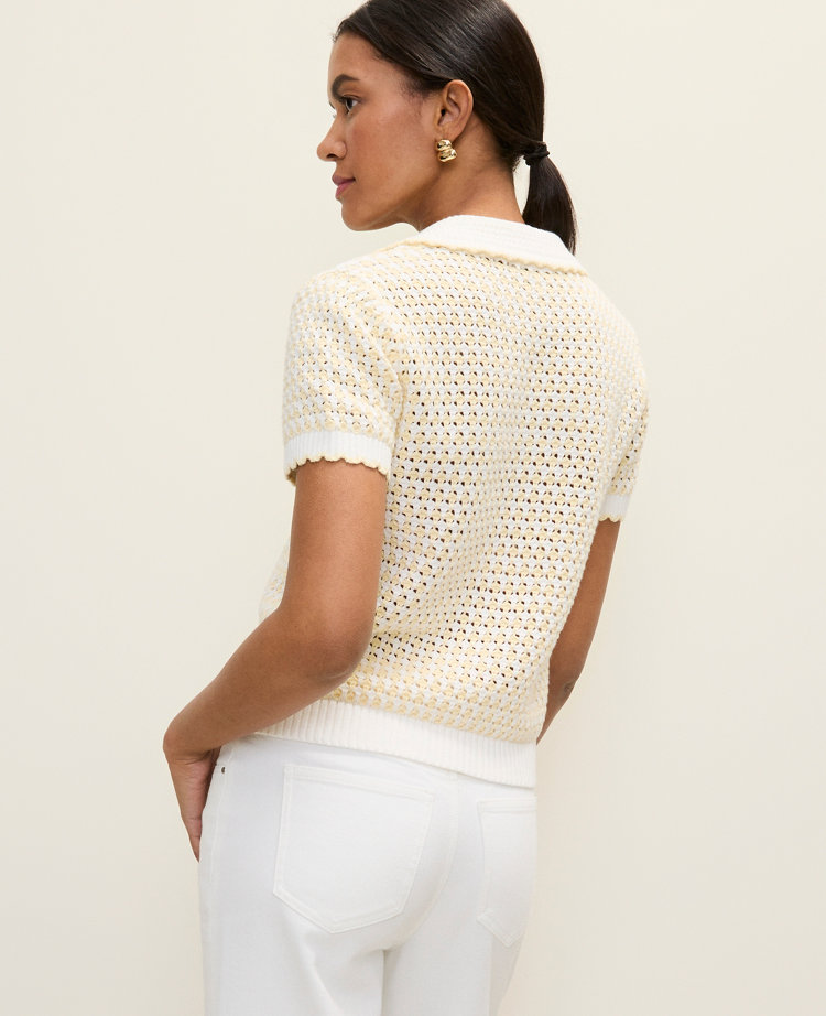 Petite Weekend Texture Stitch Polo Sweater