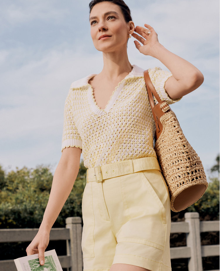 Petite Weekend Texture Stitch Polo Sweater