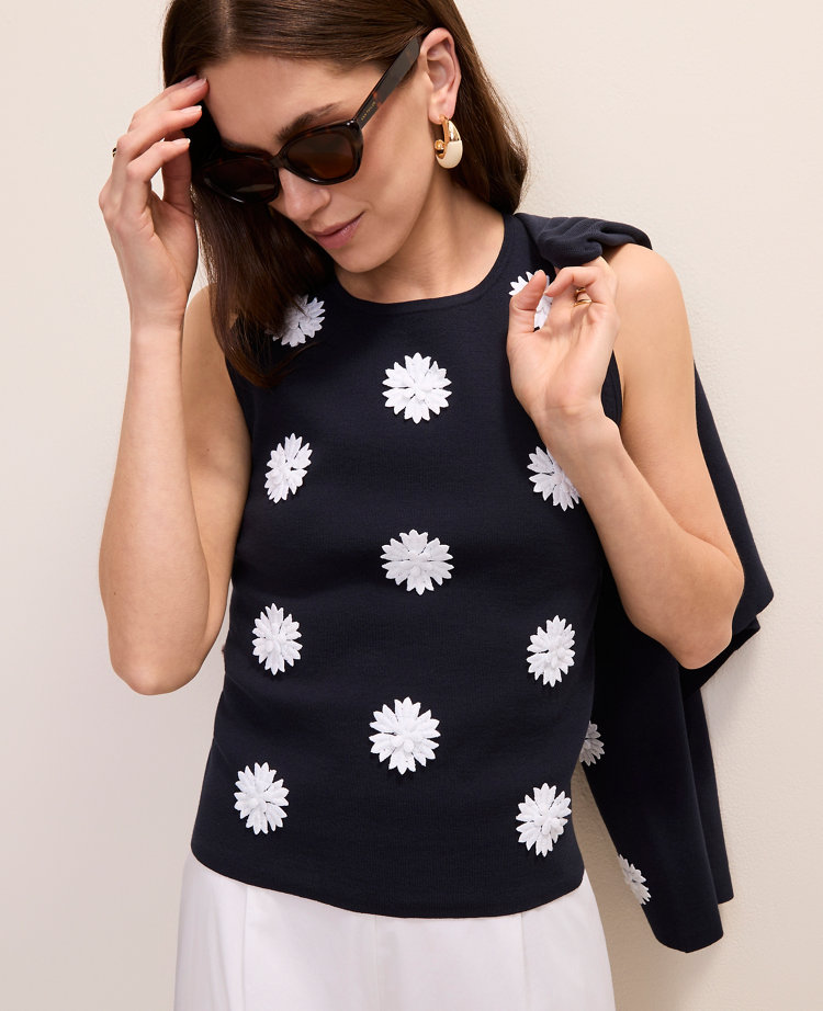 Petite Floral Appliqu&eacute; Sweater Shell carousel Product Image 1