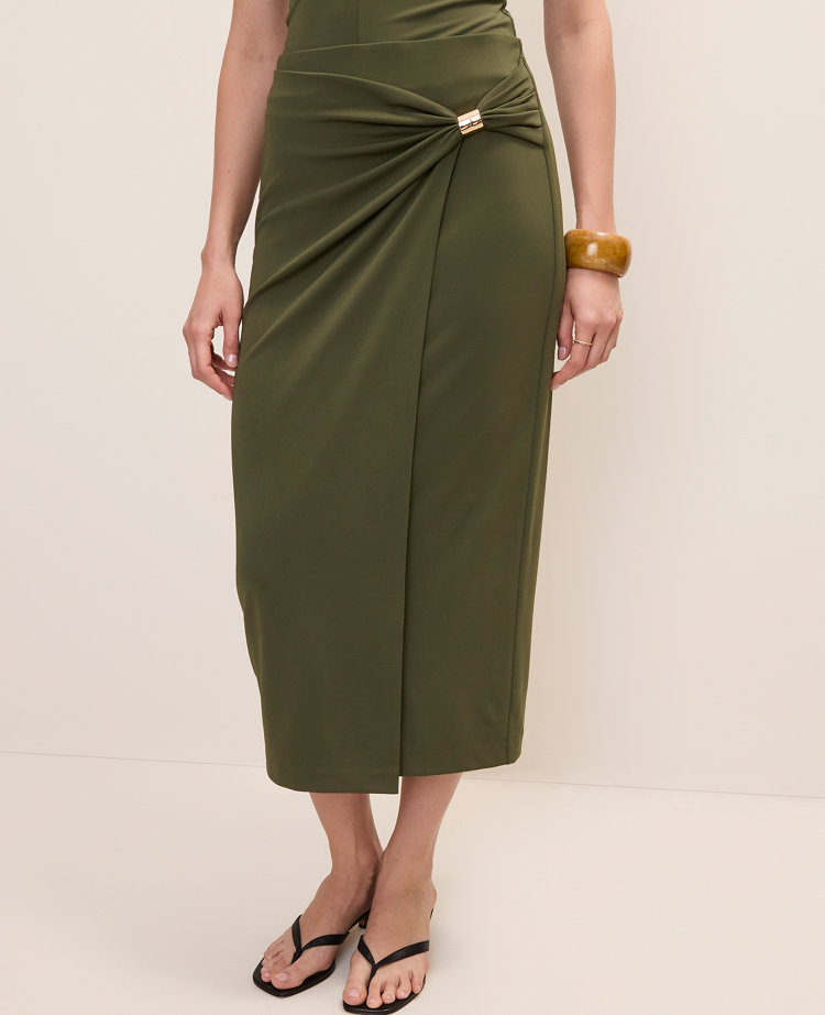 Petite Hardware Embellished Wrap Midi Skirt