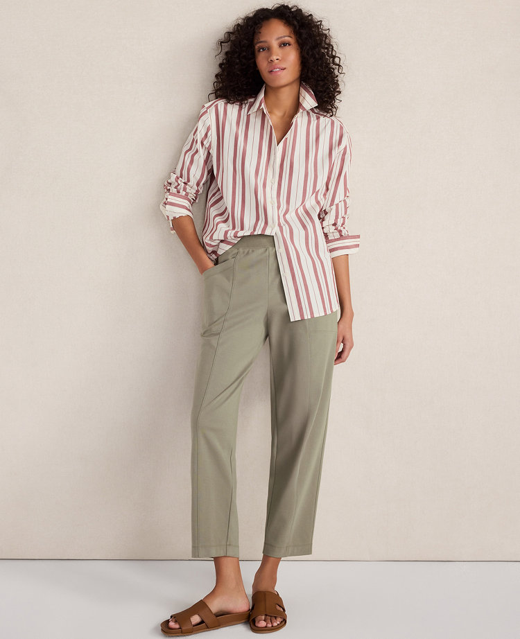 Ann Taylor Haven Well Within Organic Cotton Interlock Barrel Leg Pants Vetiver-Haven Women's