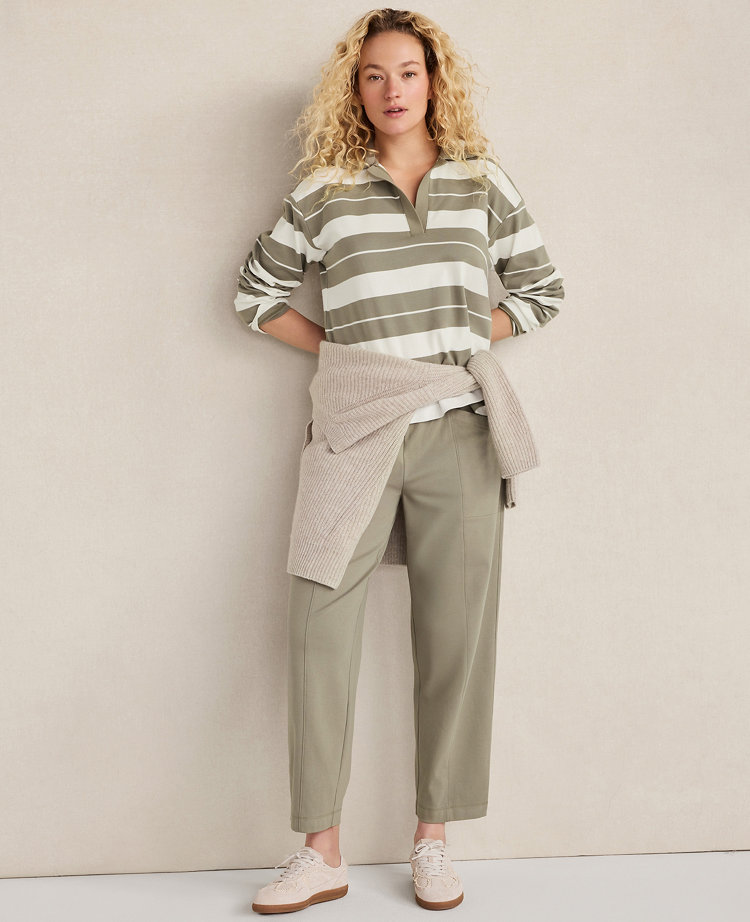 Ann Taylor Haven Well Within Organic Cotton Interlock Barrel Leg Pants Vetiver-Haven Women's