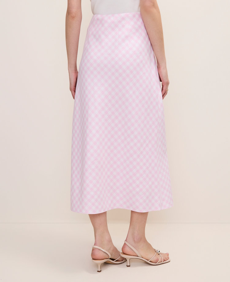Gingham Linen Blend Midi Slip Skirt