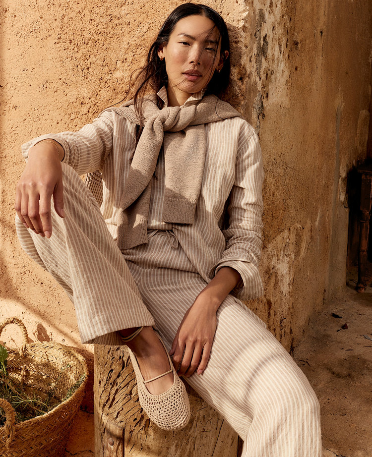 Ann Taylor Haven Well Within The Daily Shirt Everweave Linen Stripe Willow Branch Women's