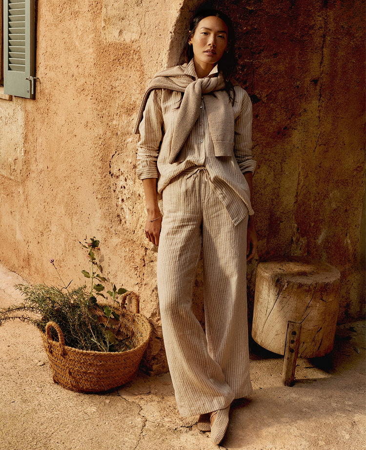 Ann Taylor Haven Well Within Everweave Linen Stripe Relaxed Pants Willow Branch Women's