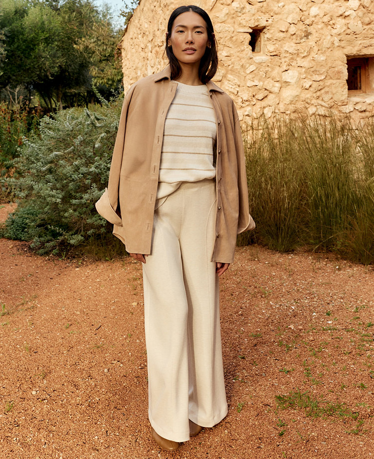 Ann Taylor Haven Well Within Soft Knit Wide Leg Pants Sandstone Women's