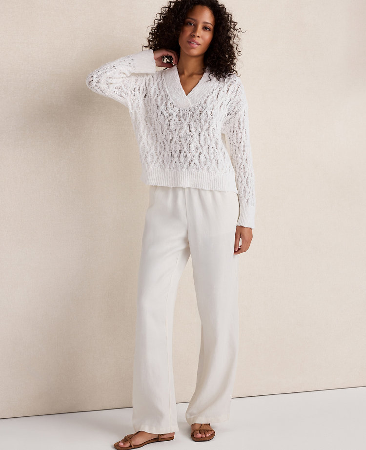 Haven Well Within Slubby Cotton Linen V-Neck Sweater