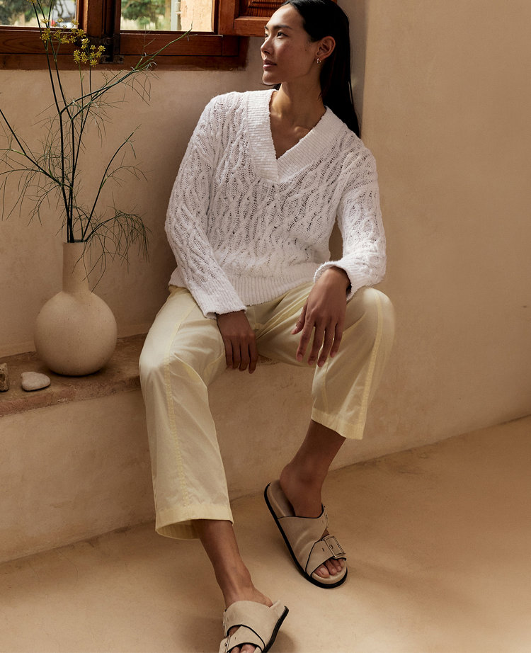 Haven Well Within Slubby Cotton Linen V-Neck Sweater