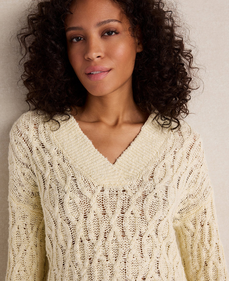 Haven Well Within Slubby Cotton Linen V-Neck Sweater