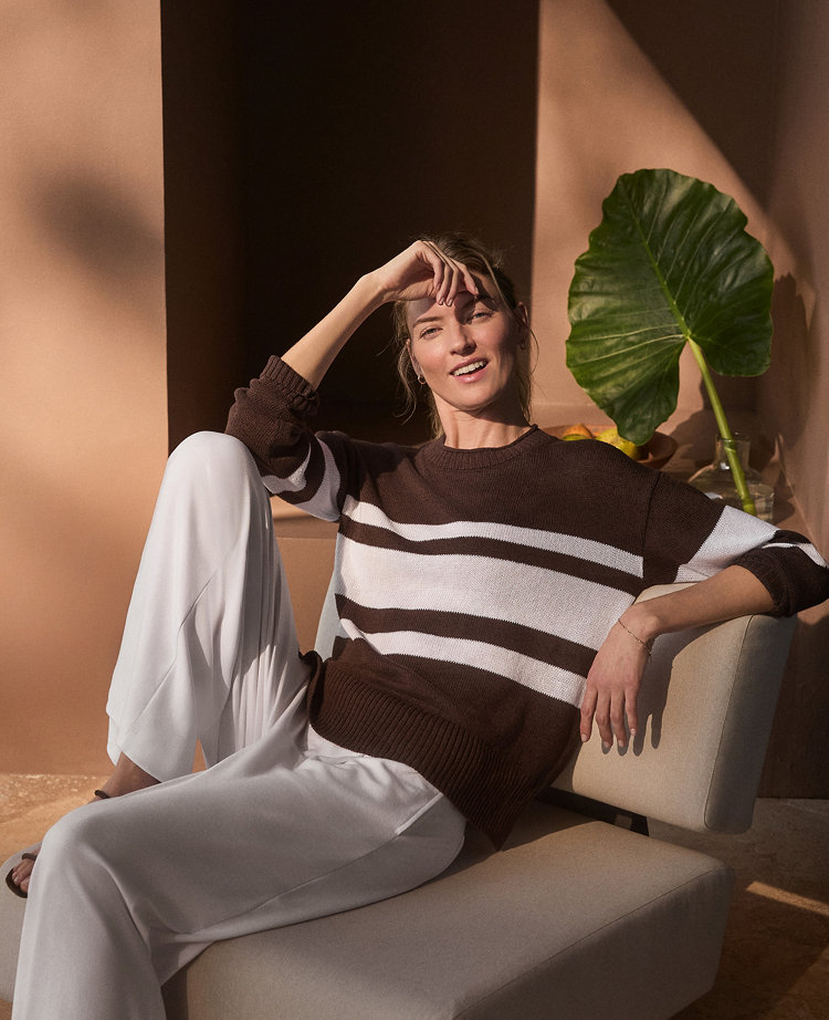 Haven Well Within Cotton Linen Stripe Roll Neck Sweater