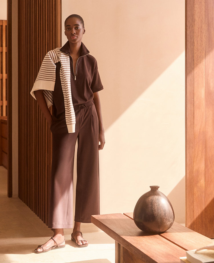 Haven Well Within Organic Cotton Interlock Half-Zip Collared Top