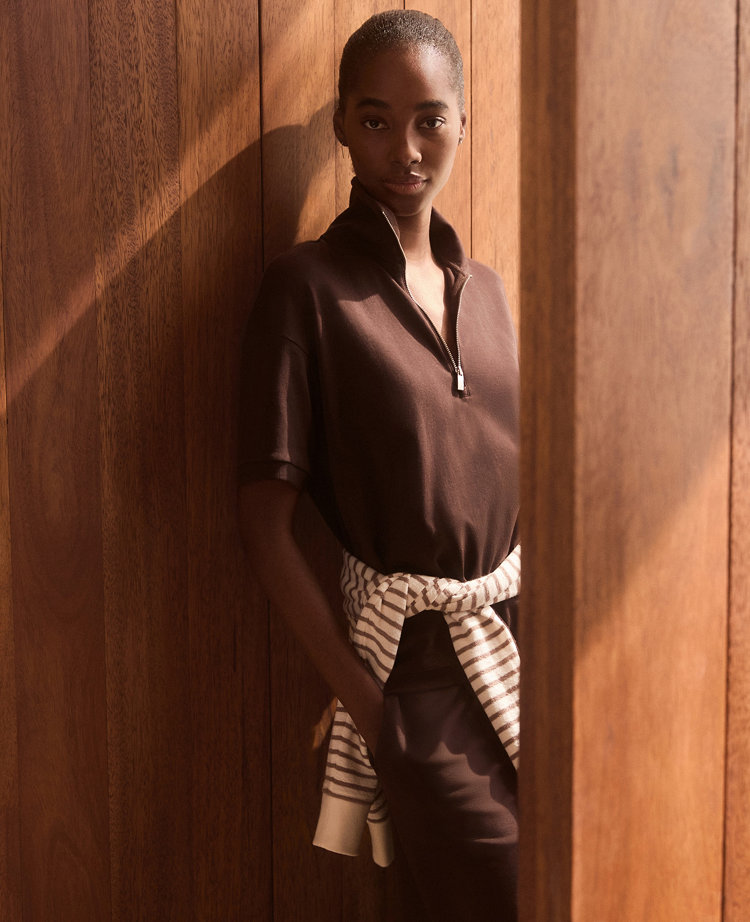 Haven Well Within Organic Cotton Interlock Half-Zip Collared Top