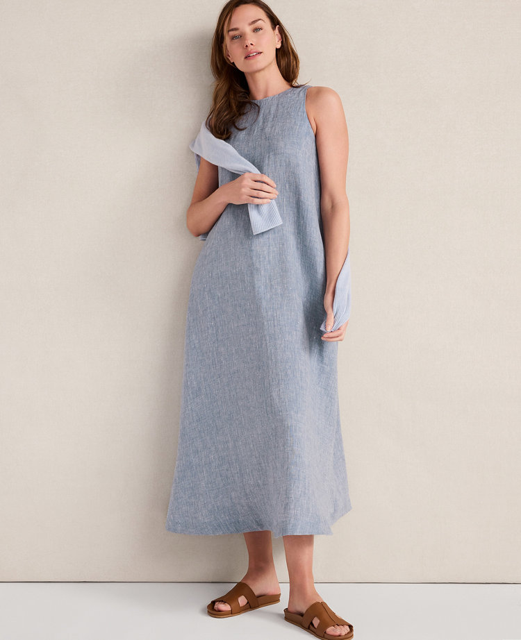 Ann Taylor Haven Well Within Linen Boat Neck Maxi Dress Navy Women's