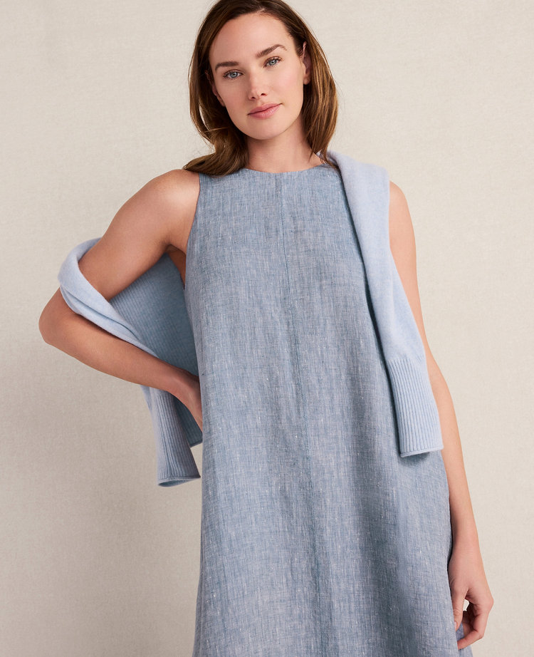 Ann Taylor Haven Well Within Linen Boat Neck Maxi Dress Navy Women's