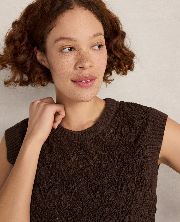 Ann Taylor Haven Well Within Organic Cotton Chain Pointelle Sweater Vest Coffee Bean Women's