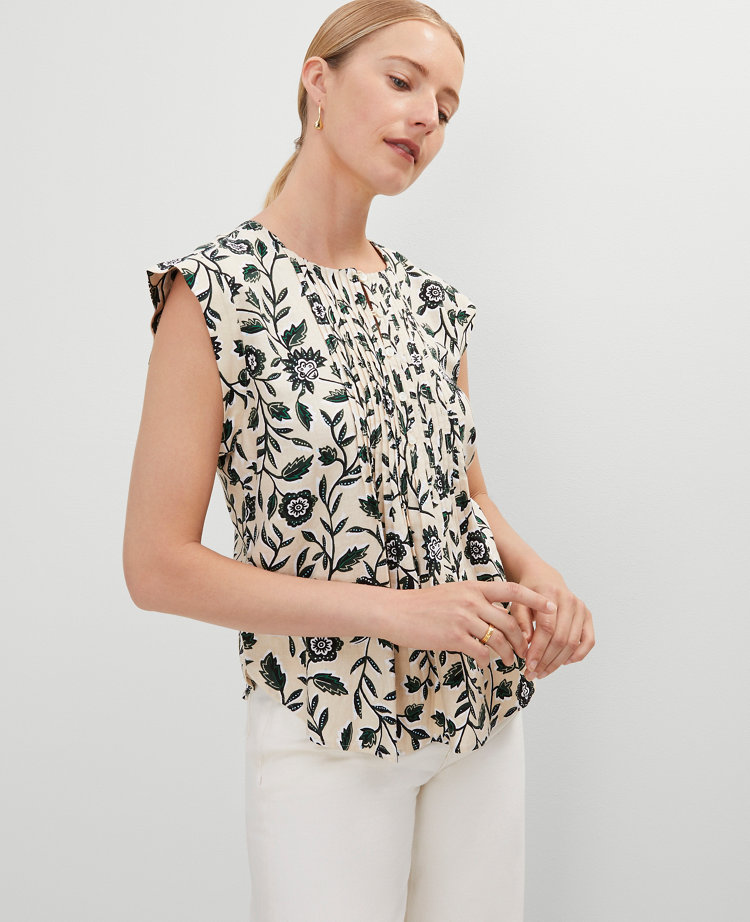 Floral Eyelet Pintucked Top