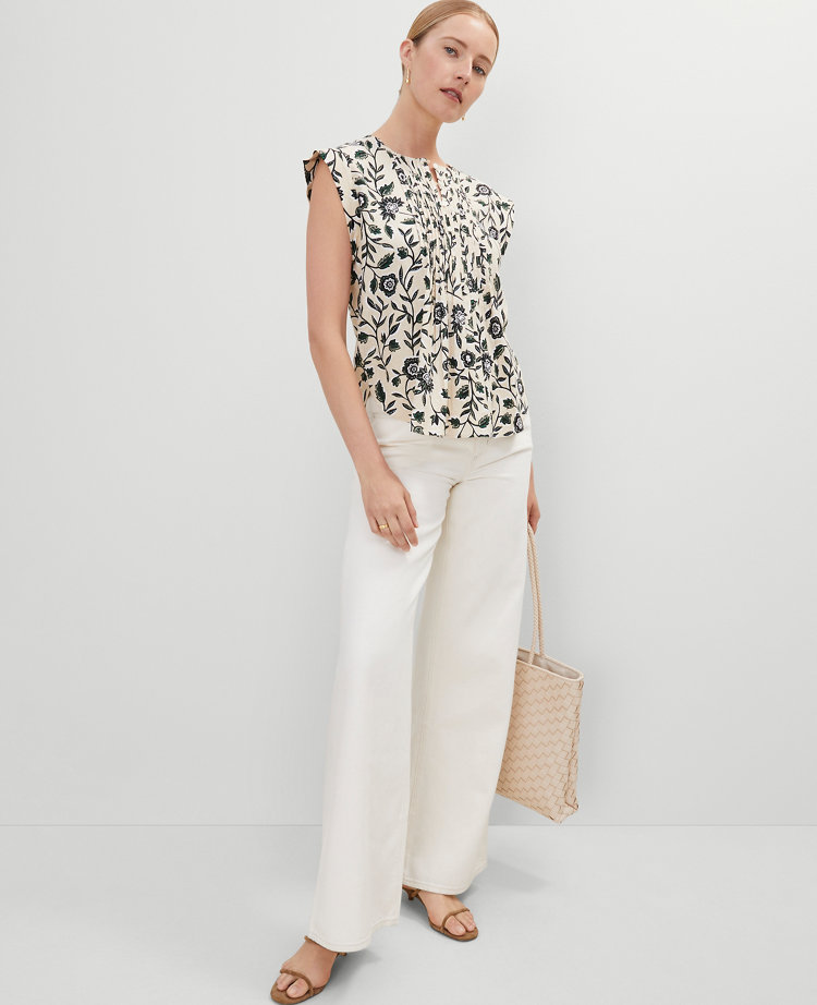 Floral Eyelet Pintucked Top