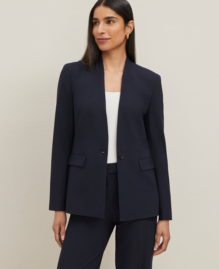 The Petite Collarless Blazer in Seasonless Stretch
