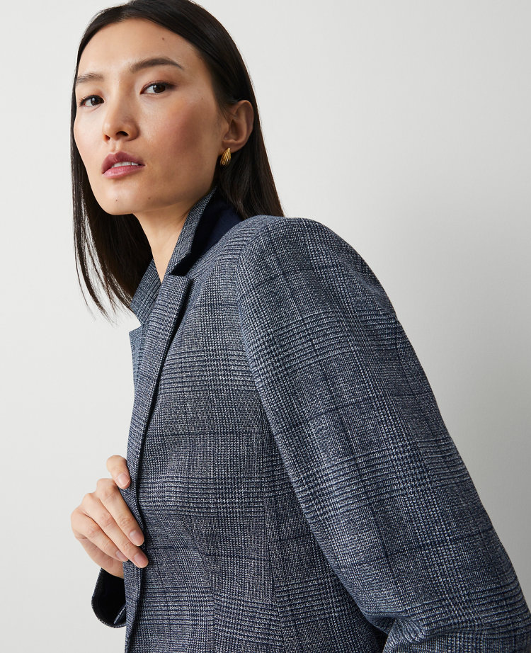 The Petite Notched One-Button Blazer in Plaid carousel Product Image 3